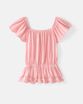 Soft Coral Puff Sleeve Eyelet Top