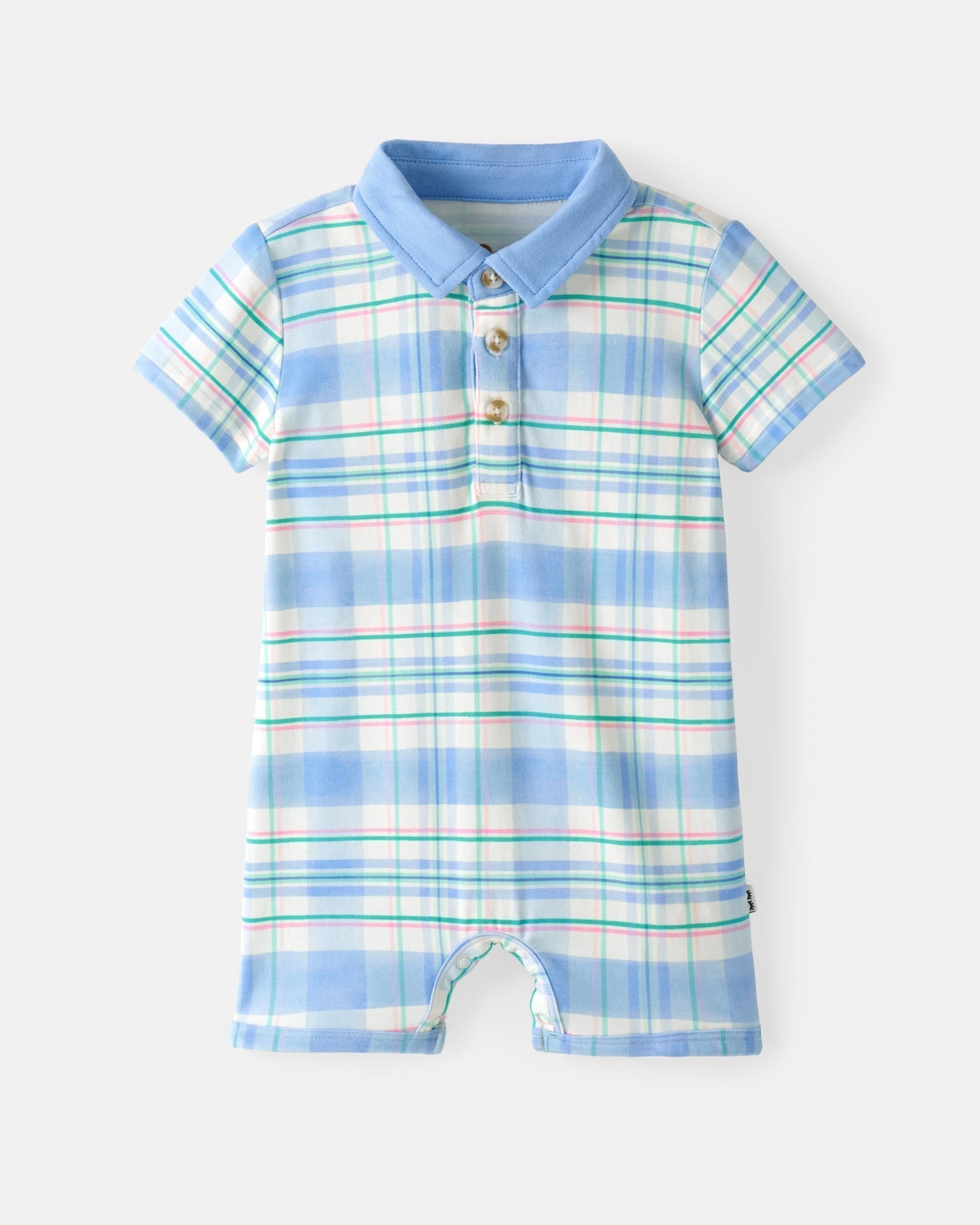 Springtime Plaid Polo Shorty Romper