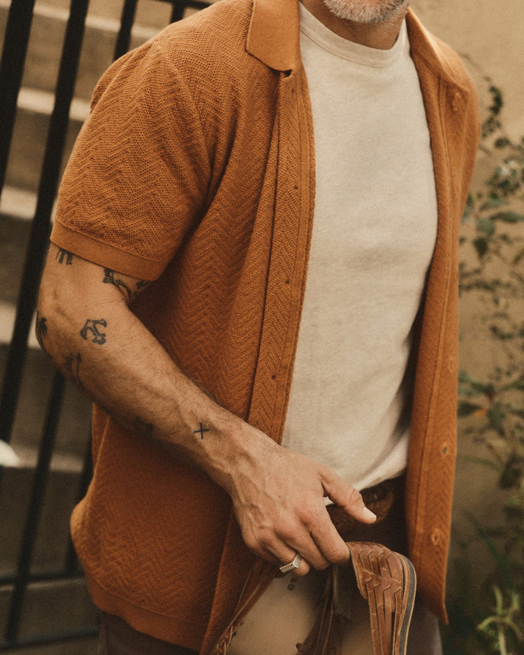 The Button Down Polo in Desert Herringbone