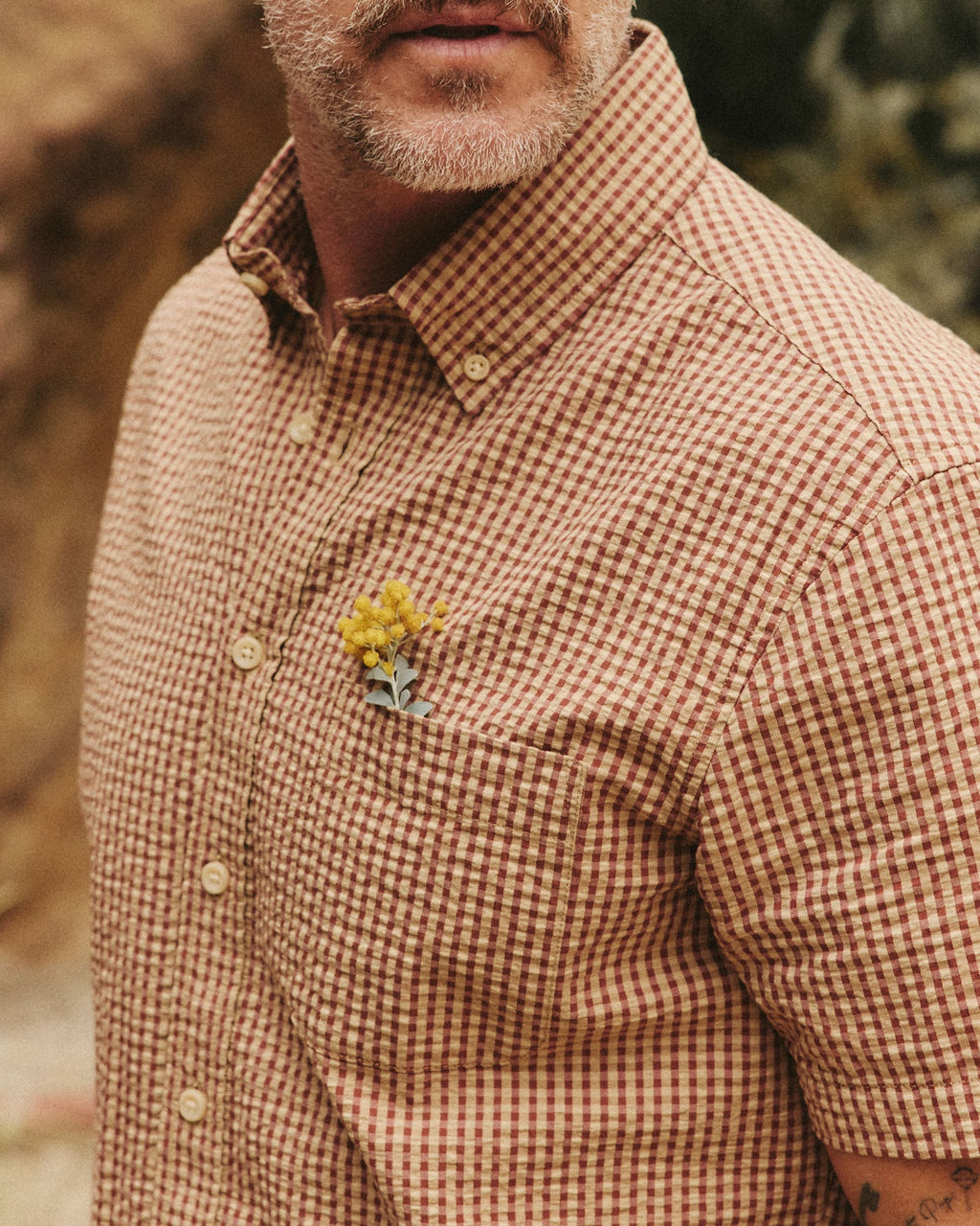 The Short Sleeve Jack in Brick Check Seersucker