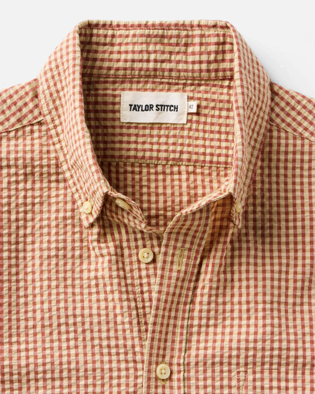 The Short Sleeve Jack in Brick Check Seersucker
