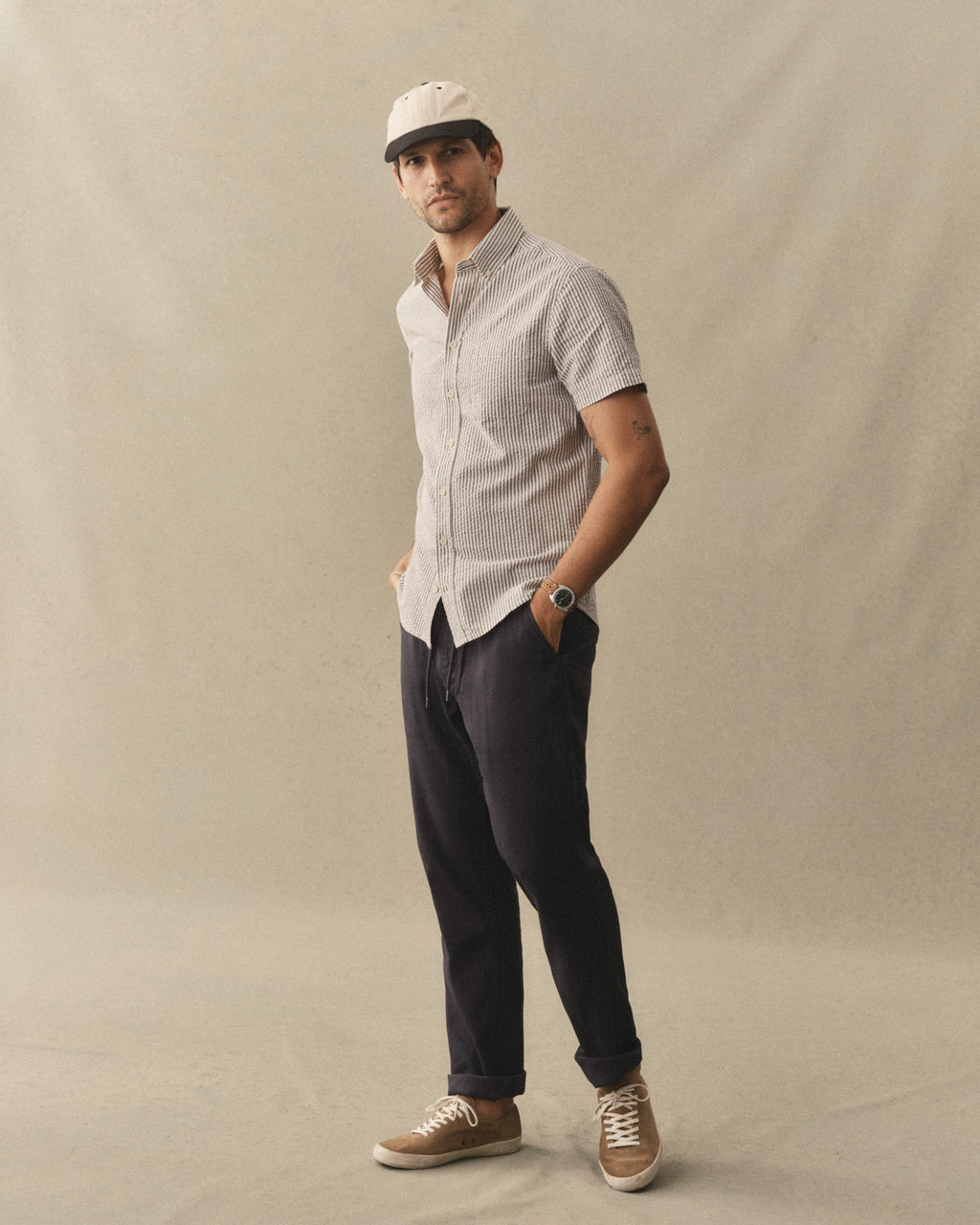 The Short Sleeve Jack in Steel Blue Stripe Seersucker