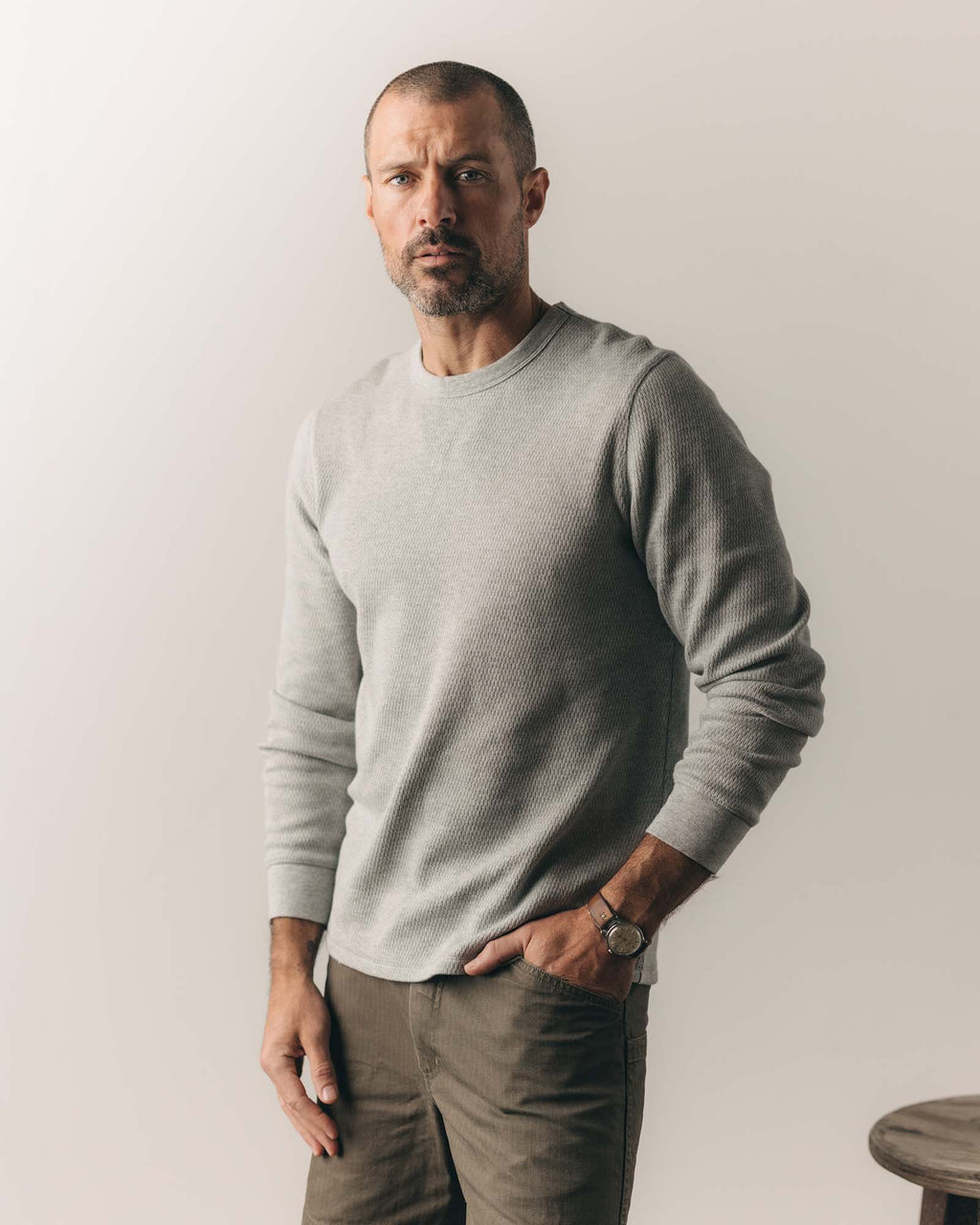 The Organic Cotton Crew in Heather Grey Waffle