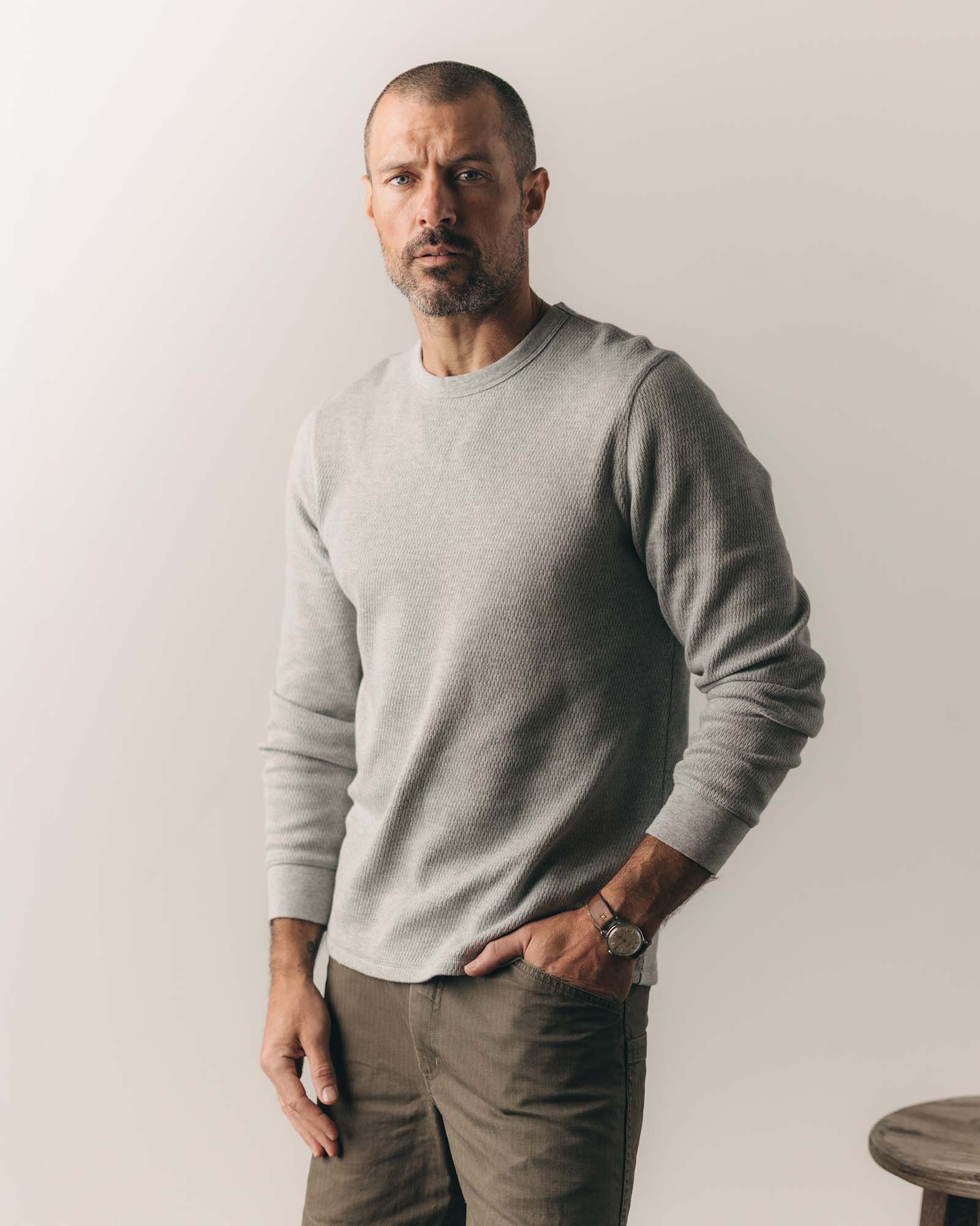 The Organic Cotton Crew in Heather Grey Waffle