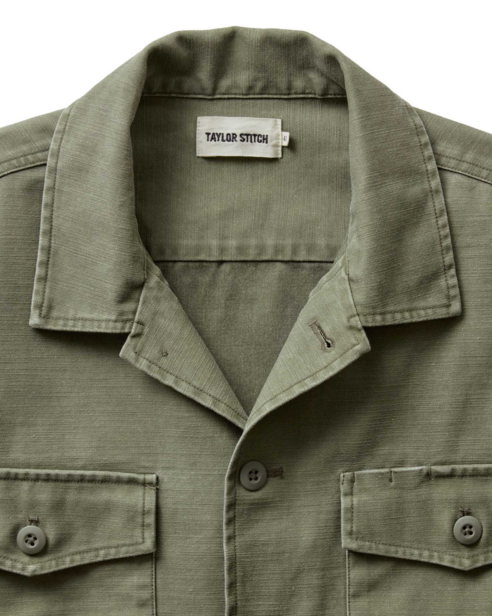 The Short Sleeve Surplus Shirt in Field Olive Reverse Sateen