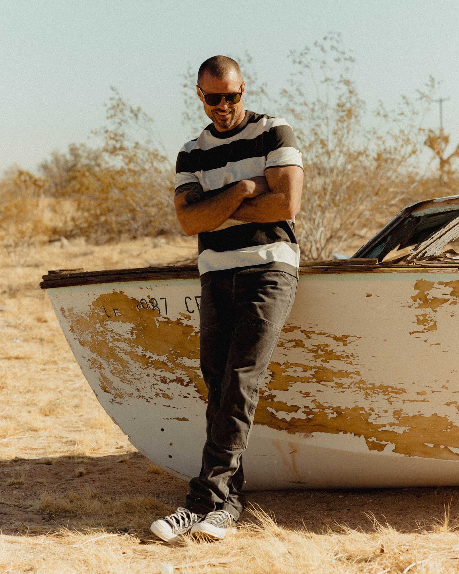 The Organic Cotton Shop Tee in Faded Black Stripe