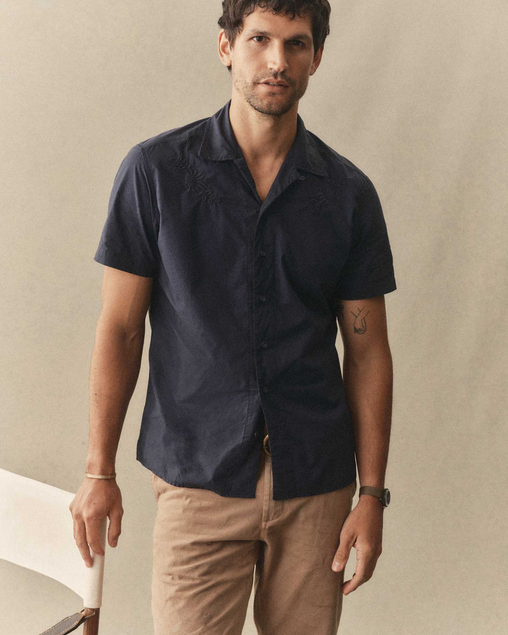 The Davis Shirt in Navy Floral Embroidery