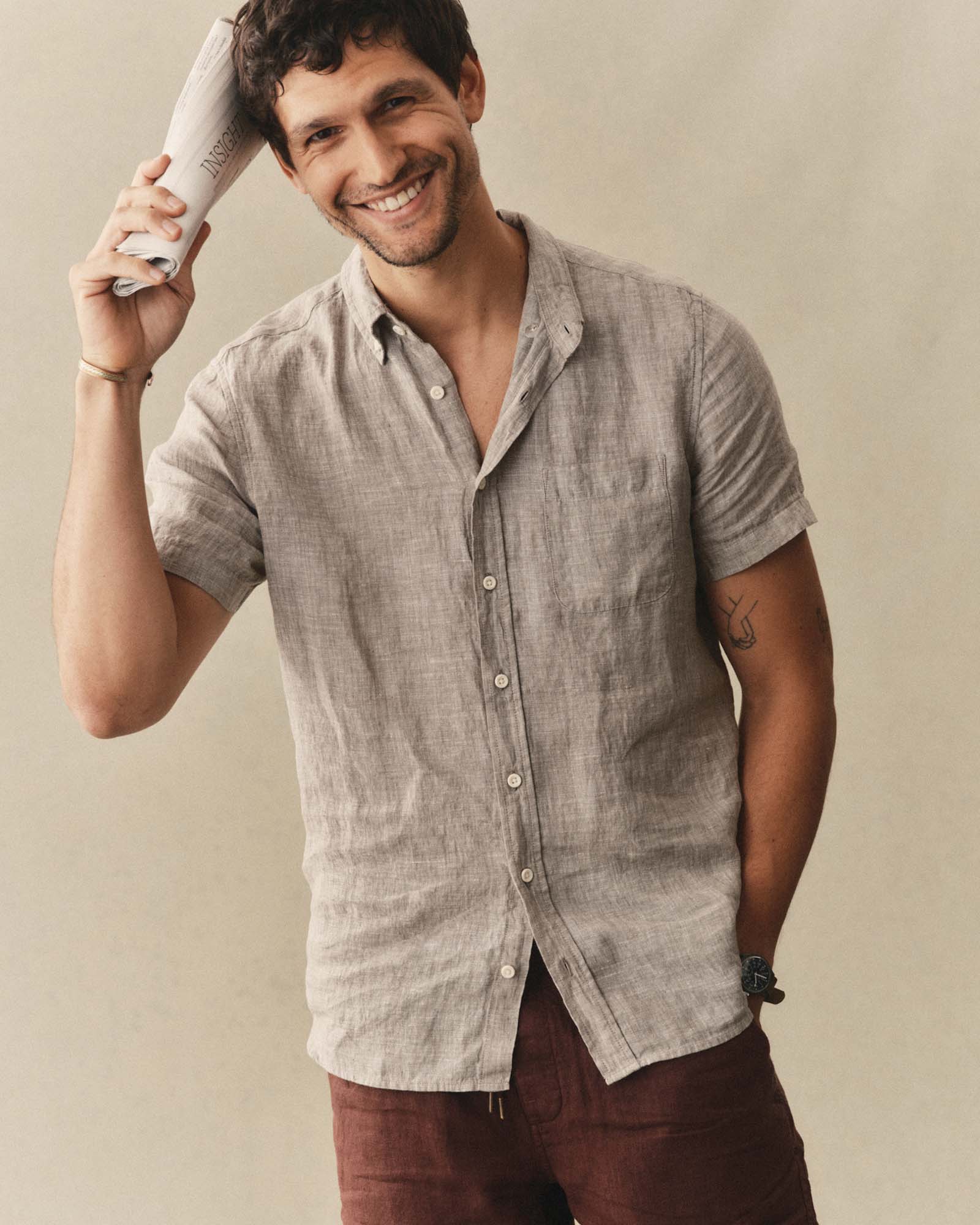 The Short Sleeve Jack in Sage Linen