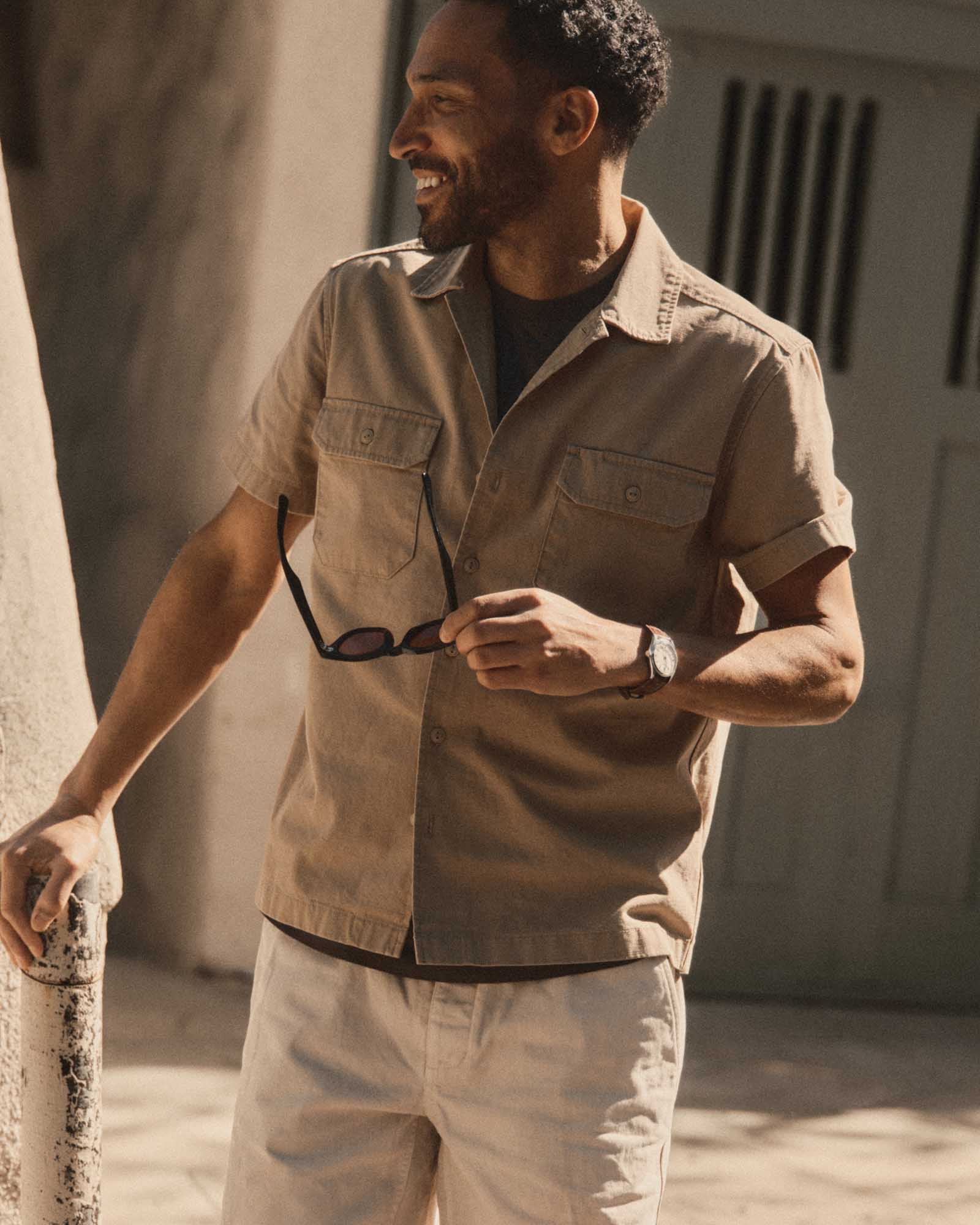 The Short Sleeve Mechanic Shirt in Khaki Ripstop