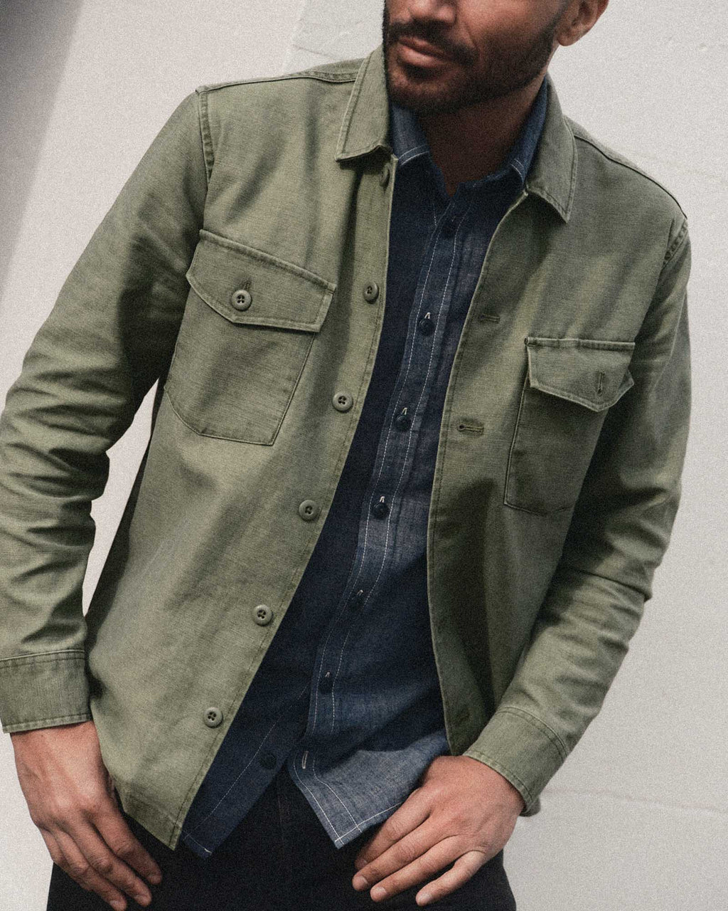 The Surplus Shirt in Field Olive Reverse Sateen