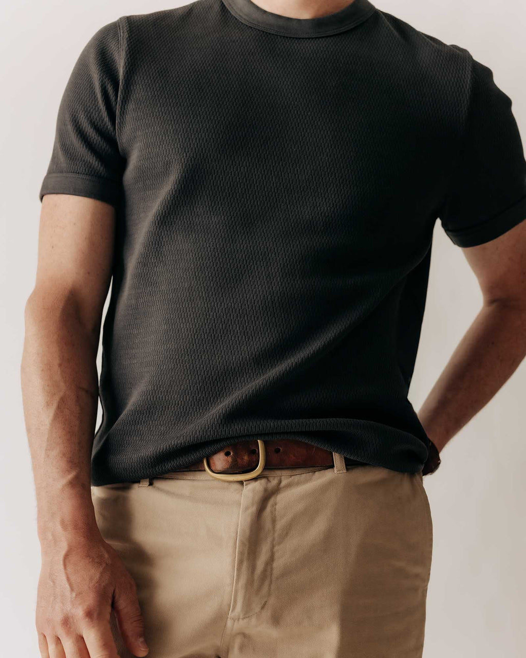 The Organic Cotton Short Sleeve Crew in Faded Black Waffle