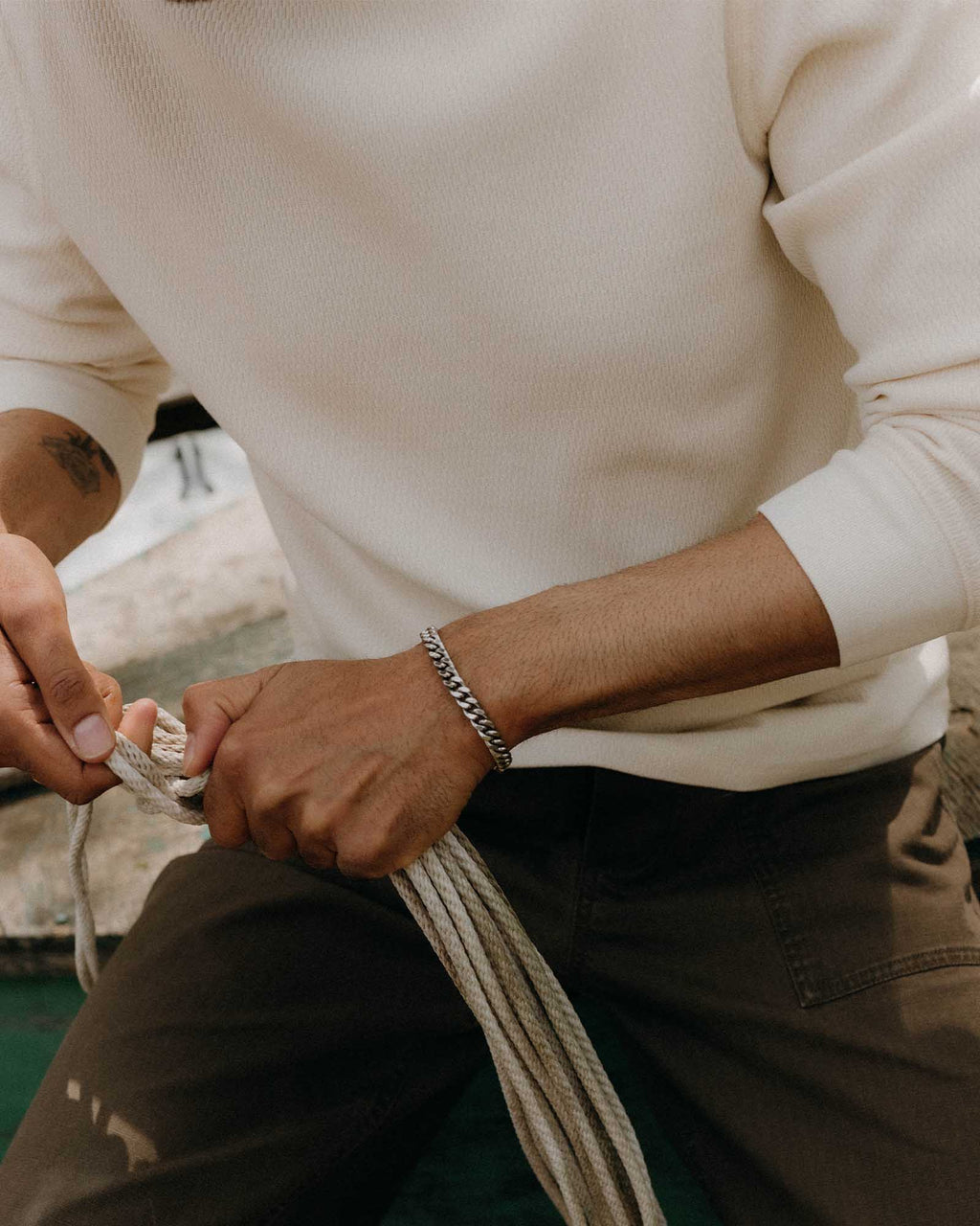 The Organic Cotton Crew in Vintage White Waffle